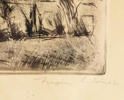 Iván Szilárd (1912-1988): Este. Rézkarc, papír, jelzett, üvegezett fakeretben, 19x29 cm