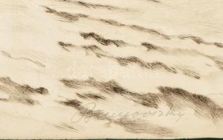 Benyovszky István (1898-1969): Vágta. rézkarc, papír, jelzett. Üvegezett fakeretben, 40x50 cm