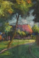 Rónai Géza (1886-1944): Erdélyi falu. Pasztell, papír, jelzett, üvegezett keretben, 37x44 cm / Géza ...