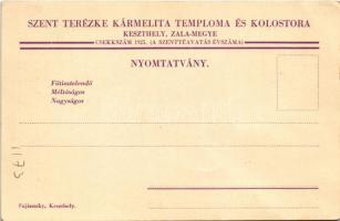 Keszthely, Szent Terézke karmelita temploma és kolostora. Csekkszám 1925 (A szentté avatás évszáma) ...