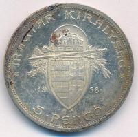 1938. 5P Ag "Szent István" T:AU,XF látványos patina 
Adamo P8.1