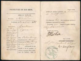 1866 Alsó-Rajnai munkakönyv a Magyarországra vándorolt Hartner Ignác kéményseprő mester részére / 18...