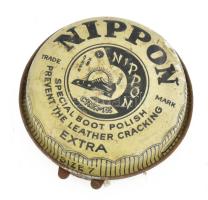 Nippon Creme antik fémdoboz, horpadással, d: 8 cm