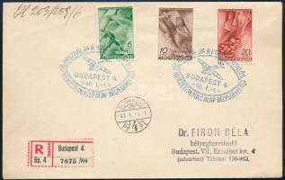 1940 Repülő alap sor ajánlott Budapest helyi FDC-n / Mi 623-625 on local registered FDC