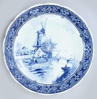 Deflt régebbi malom mintás falitál. Máz alatti kobaltkék festéssel, jelzéssel, hibátlan, d: 30,5 cm