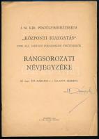 1938-1940 A M. Kir. Pénzügyminisztérium ,,Központi Igazgatás" címe alá tartozó fogalmazási tisz...