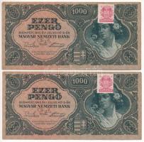 1945. 1000P "MNB" bélyeggel (2x) sorszámkövetők "F 578 030067 - F 578 030068" T:F Adamo P22e