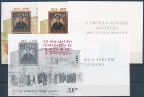 1998/1b 175 éve született Petőfi Sándor 5 db-os felülnyomott emlékív garnitúra azonos sorszámmal (65.000) / souvenir sheet collection of 5