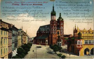 1915 Kraków, Krakkó, Krakau; Glówny Rynek z kosciolem N Panny Maryi / Hauptring und Marienkirche / square, church (EK)