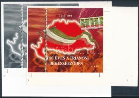 2000/10 Kiadatlan Trianon emlékív pár próbanyomata (évszám elírás) karton papíron, tanúsítvánnyal / unissued souvenir sheet pair with certificate RR