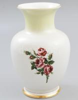 Hollóházi virágmintás váza, matricás, jelzéssel, hibátlan, m: 15 cm