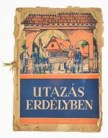 cca 1930-1940 Utazás Erdélyben, a Szent István Cikóriagyár gyűjtőalbuma (2. sz. füzet), sok beragasztott képpel (nem teljes), nemzetiszínű zsinórral fűzve, sérült állapotban