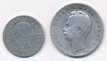 Olaszország 1863M BN 50c Ag "II. Viktor Emánuel" + Szerbia 1897. 1D Ag "I. Sándor" T:F  Italy 1863M BN 50 Centesimi Ag "Vittorio Emanuele II" + Serbia 1897. 1 Dinar Ag "Alexander I" C:F