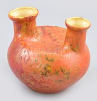 Tófej kétágú váza, jelzéssel, hibátlan, m: 14 cm