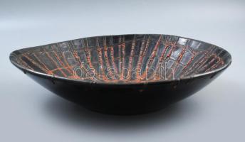 Pesthidegkuti korall mintás falitál, jelzéssel, d: 27 cm