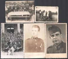 cca 1915-1945 5 db katonai fotó, változó állapotban, 9x6 cm és 13,5x8,5 cm között