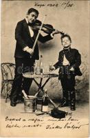 1902 Cigány muzsikus gyerekek, pezsgő / Gypsy musician children, champagne (EK)