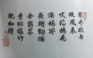 Kínai páva mintás váza, jelzéssel, hibátlan, m: 31 cm