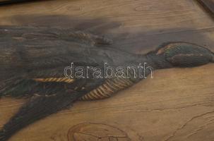 3 db vadász témájú, fali dísz kép. XX. sz eleje. Kilőtt szárnyasok. Domborított papírmasé fa hátlapp...