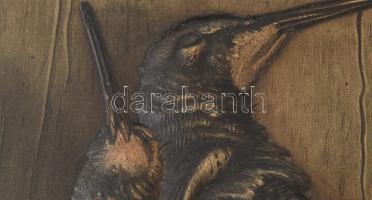 3 db vadász témájú, fali dísz kép. XX. sz eleje. Kilőtt szárnyasok. Domborított papírmasé fa hátlapp...