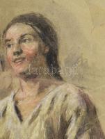 Révész Imre (1859-1945): Parasztasszony kosárral. Vegyes technika, papír, kisebb felületi sérülésekk...