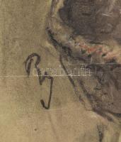 Révész Imre (1859-1945): Parasztasszony kosárral. Vegyes technika, papír, kisebb felületi sérülésekk...