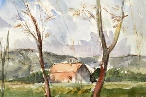 Kokas Ignác (1926-2009): Váli táj. Akvarell, papír, jelezve jobbra lent, hátoldalán Kokas Ignác sajá...