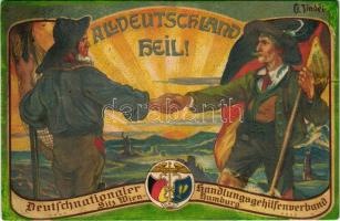 Alldeutschland Heil! Deutschnationaler Handlungsgehilfenverband Sitz Wien-Hamburg. 4. deutscher Handlungsgehilfentag 8. ordentlicher Verbandstag 30. April, 1. Mai und 2. Mai 1910 Wien Handelskammerpalast / German Commercial Assistant Day advertisement card s: G. Zinder (r)