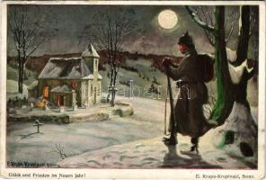 1915 Glück und Frieden im Neuen Jahr! / WWI German military art postcard with New Year greeting s: E. Krupa-Krupinski (EB)