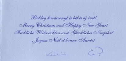 1999 Kovács László és Kiss Péter szocialista párti politikusok aláírása üdvözlőkártyán
