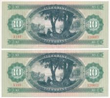 1975. 10Ft (2x) közeli sorszámúak "A 108 120607, A 108 120611" T:XF,VF az egyik szélén apr...