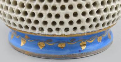 Fischer Emil áttört testű kisváza, 1900 körül, jelzéssel, formaszámmal, minimális kopottsággal, m: 1...