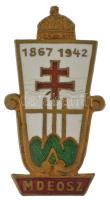 1941. "MDEOSZ (Magyar Dalos Egyesületek Országos Szövetsége) 1867-1942" zománcozott gomblyukjelvény, hátlapon "BOCZÁN KÁROLY CSOKONAI U. 8." gyártói jelzéssel (14x27mm) T:XF zománchiba