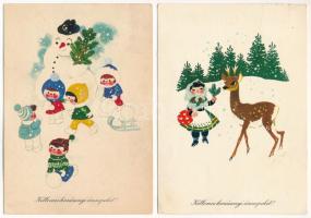 20 db MODERN magyar retro grafikai üdvözlő képeslap. Képzőművészeti Alap: Karácsony / 20 modern Hungarian retro graphic Christmas greeting postcards