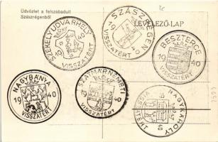 1940 Szászrégen, Reghin; Fő tér, autóbusz, Nivea, Cauron üzlet. Üdvözlet a felszabadult Szászrégenbő...