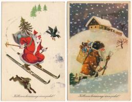 14 db MODERN magyar retro grafikai Karácsonyi és Újévi üdvözlő képeslap. Képzőművészeti Alap / 14 modern Hungarian retro Christmas and New Year greeting graphic postcards