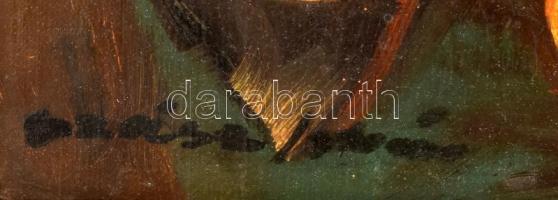 Szász István (1878-1965): Hegedülő fiú. Olaj, vászon, jelzett, kissé sérült. Dekoratív, kissé sérült...