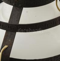 Antik kovácsolt vas csillár, középső nagy búrával, mely savmaratott, kopással, d: 70 cm