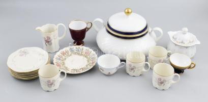 Vegyes antik porcelán tétel: Rosenthal, Sarreguemines, Bavaria, stb. Gyümölcsleveses tál, csésze, bo...