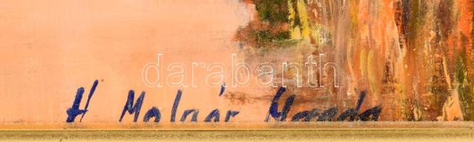 H. Molnár Magda (1935-2021): Pirkadatkor. Olaj, farost, jelzett. Hátoldalán autográf felirattal.Deko...