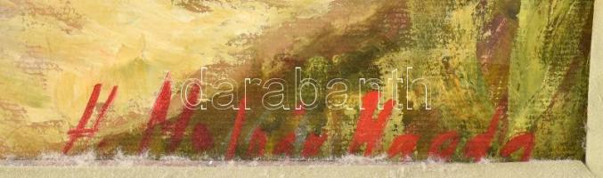 H. Molnár Magda (1935-2021): Vadvirág csendélet. Olaj, farost, r, jelzett. Hátoldalán autográf felir...