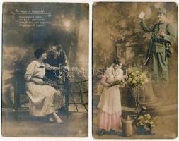 4 db RÉGI romantikus zsáner képeslap vegyes minőségben: szerelmes párok / 4 pre-1945 romantic postca...