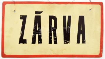 Nyitva / zárva, régi festett fém tábla, kisebb hibákkal, 18x10 cm