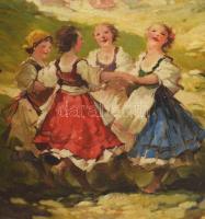 Jászay József (Zombor, 1869 - ? ), Körtáncoló lányok. Olaj, vászon, jelzett, Dekoratív fa keretben 4...
