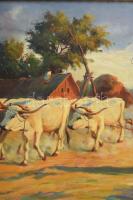 Keszely-Székházy Tódor (1894-1975): Ökrösfogat. Olaj, vászon, jelezve jobbra lent. Dekoratív fa kere...