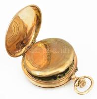14k arany (Au) női zsebóra. Díszített tok, kis horpadással. Hibátlan számlap, lejáró üveg (plexi) mű...