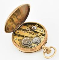 14k arany (Au) női zsebóra. Díszített tok, kis horpadással. Hibátlan számlap, lejáró üveg (plexi) mű...