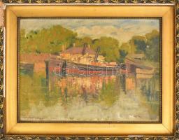 Z. Hadzsy Olga (Budapest, 1880-?): Balatoni kikötő. Olaj, farost, jelzett, hátoldalán kiállítási cím...