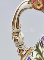 cca 1880-1890 Hollóházi díszkancsó, egész testén gazdagon elterülő kézzel festett virágmintákkal. Ko...