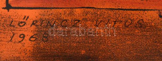 Lőrincz Vitus (1933): Modern lány. 1968. Tűzzománc. Jelzett. 29x20 cm. Fa keretben